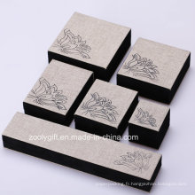 Boîte à bijoux en tissu de lin Bague / Collier / Bracelet Boîte d&#39;emballage avec impression